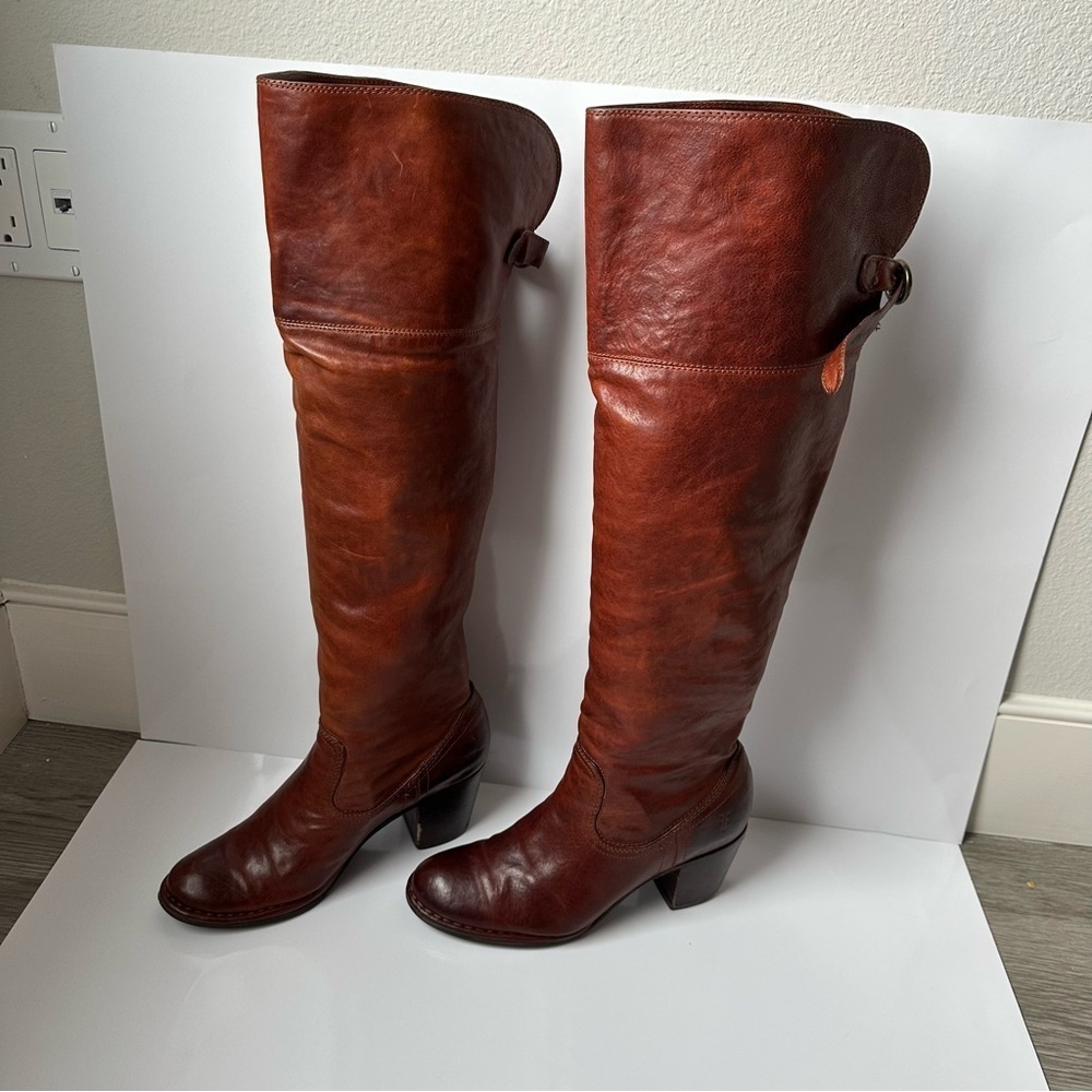FRYE Lucinda Slouch Tall Riding Boots Congac Brown Womens - Picture 3 of 9